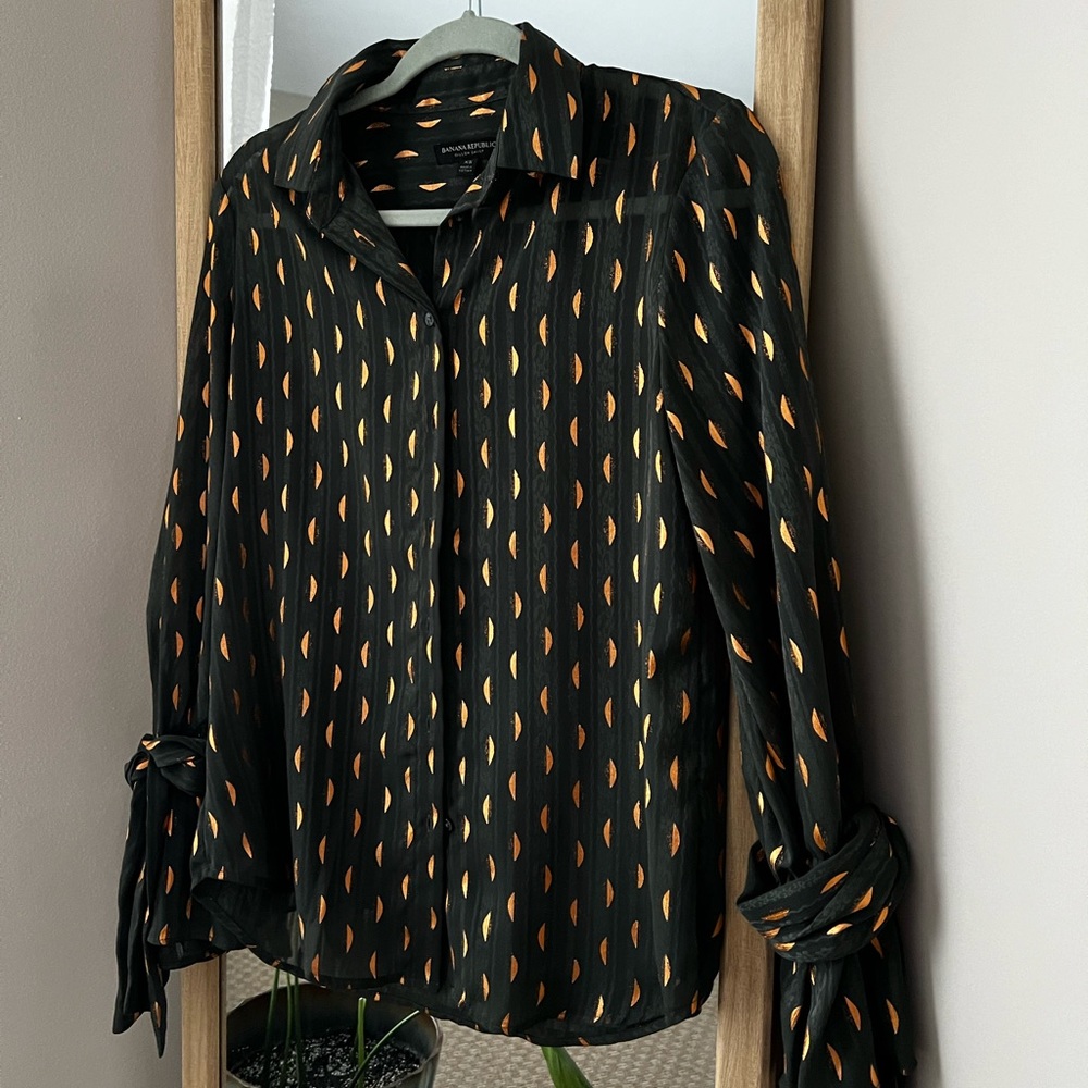 Banana Republic Dillon Shirt - Green and Gold Print - XS